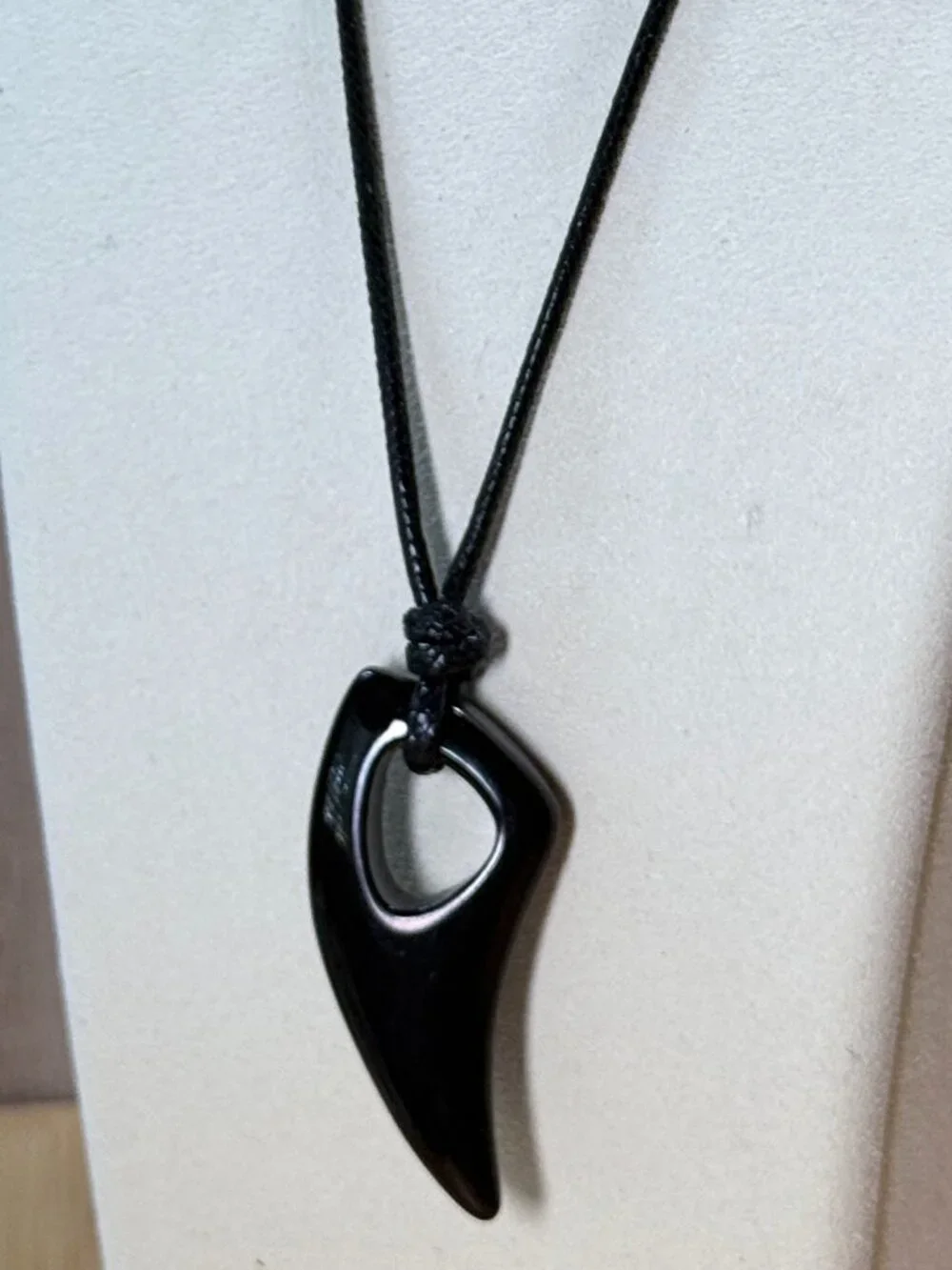 Black Stainless Steel Wolf Tooth Necklace Adjustable Waxed Cord